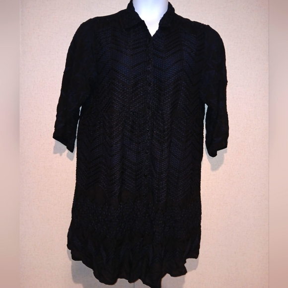 Johnny Was Black Lace Button-Up Mini Dress Size L - Picture 1 of 7